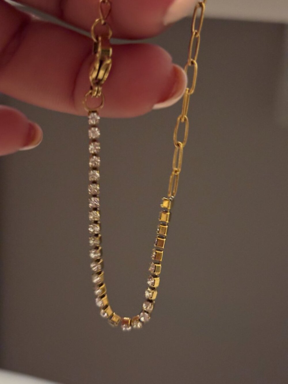 Half Tennis Half Paperclip Bracelet